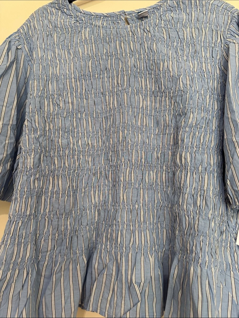Old Navy Light Blue Striped Smocked Peplum Blouse